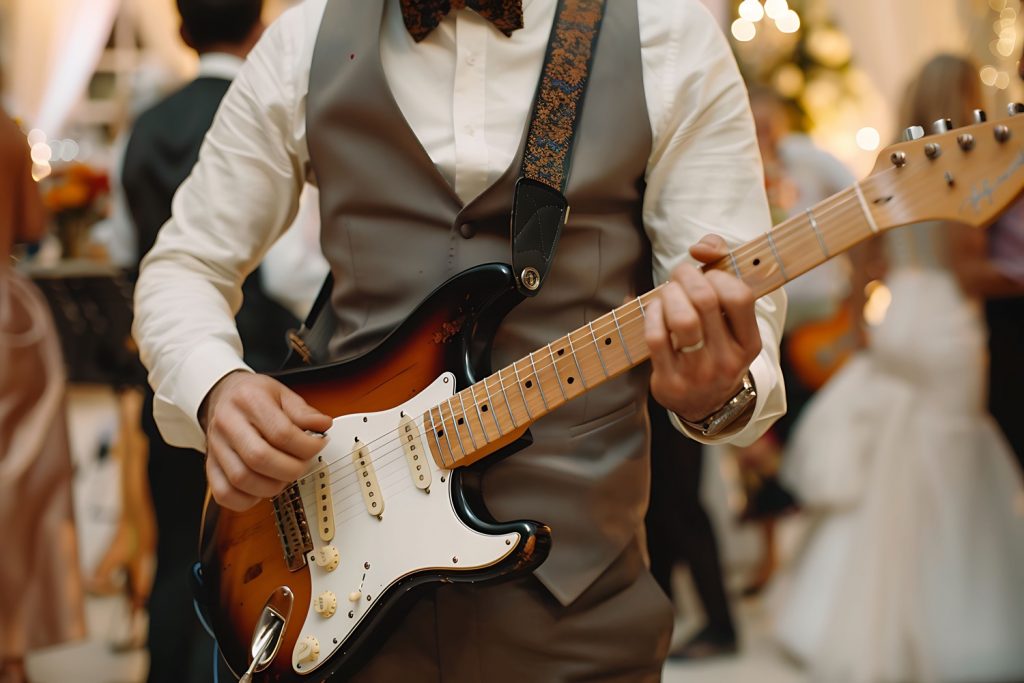 Guitarist playing electric guitar at a wedding
