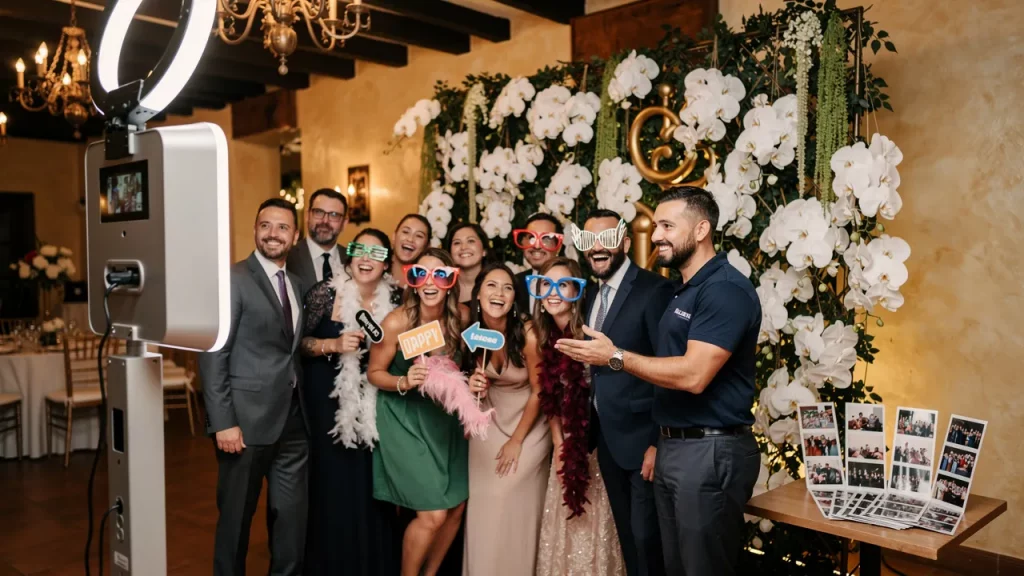 Group at a celebration using a photo booth