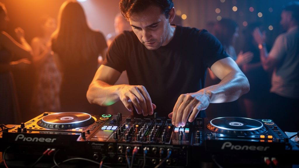 DJ mixing music at nightclub party