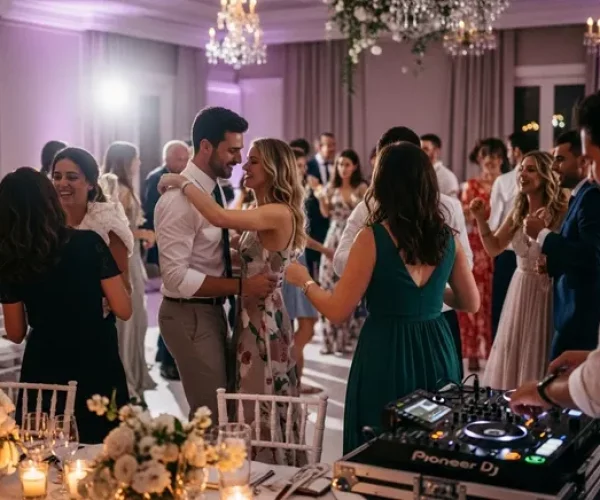 bonkers image a joyful wedding (1) Guests dancing at elegant wedding reception.