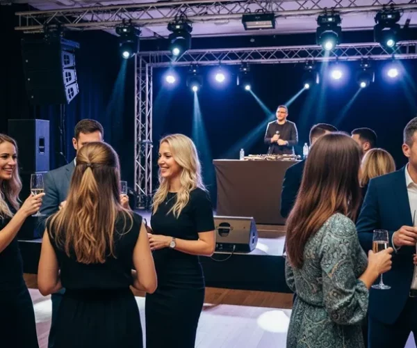 bonkers image a stunning corporate People socializing at a lively party with DJ.