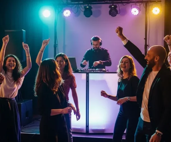 bonkers image an energetic company (4) People dancing at a party with DJ.