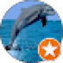 laura resenas whitelion Dolphin jumping over ocean waves, colorful emblem